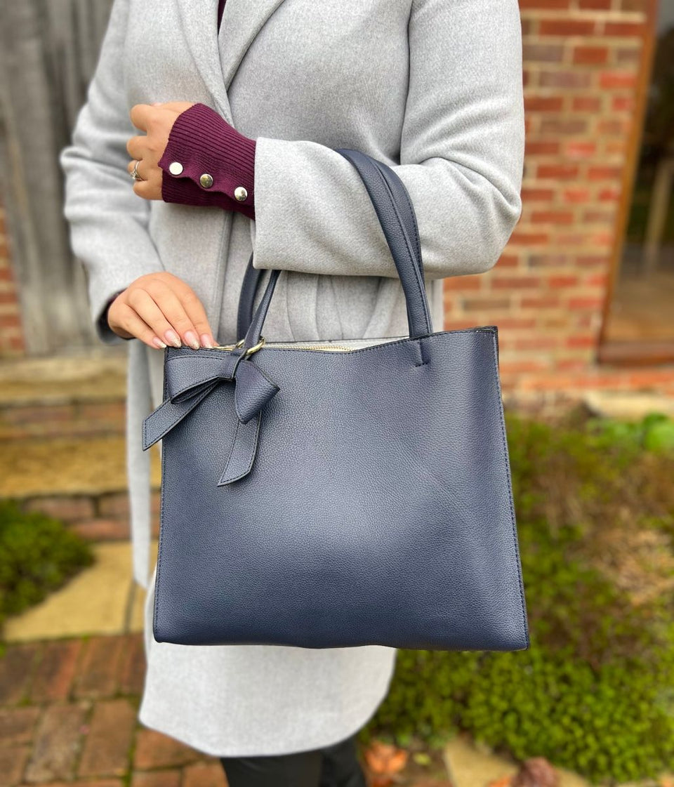 Navy Bow Detail Tote Bag