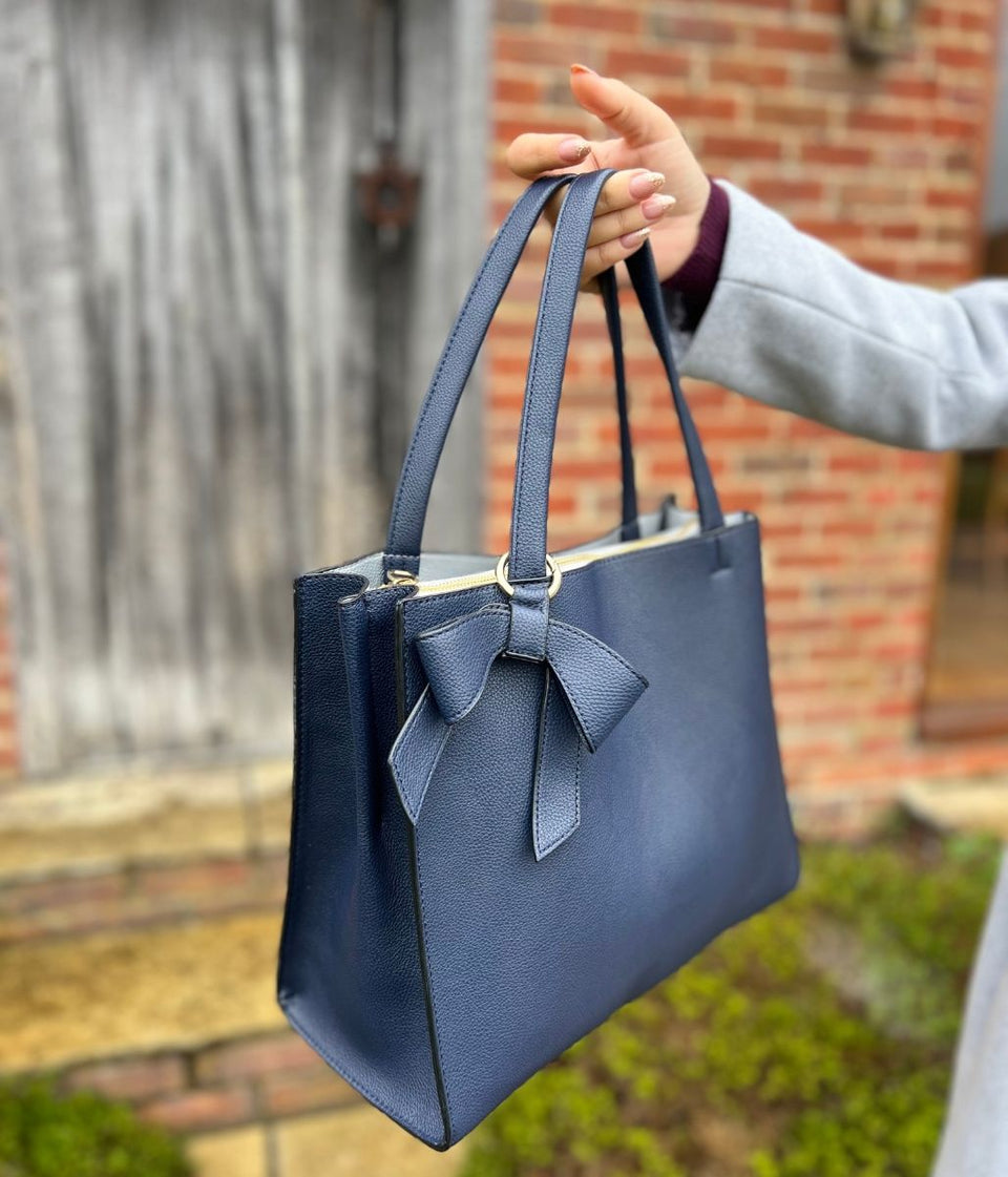 Navy Bow Detail Tote Bag