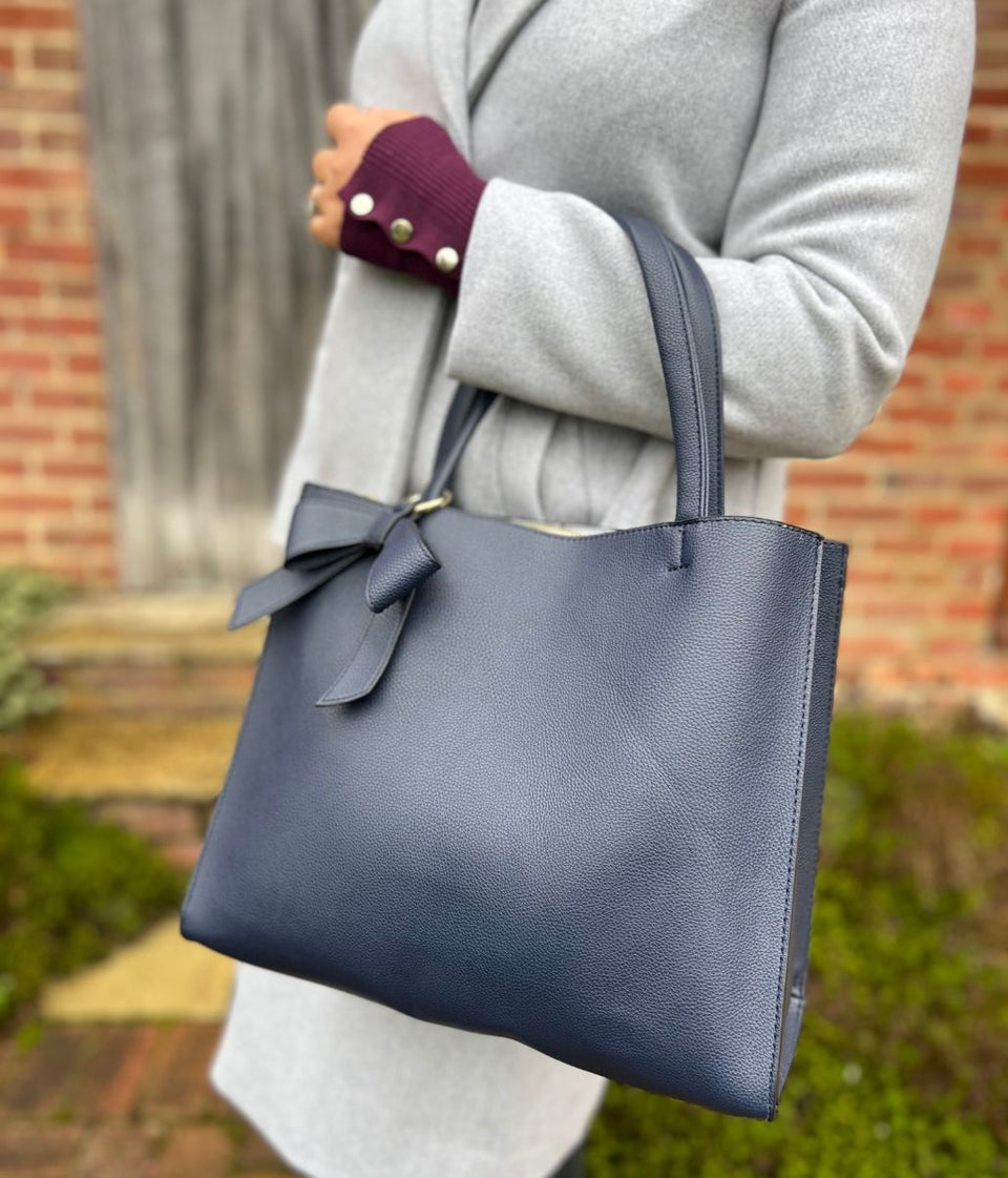 Navy Bow Detail Tote Bag