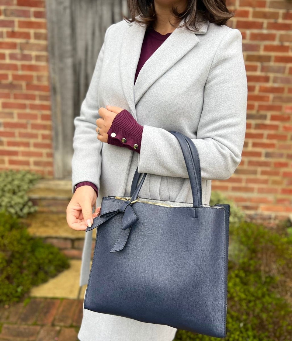 Navy Bow Detail Tote Bag