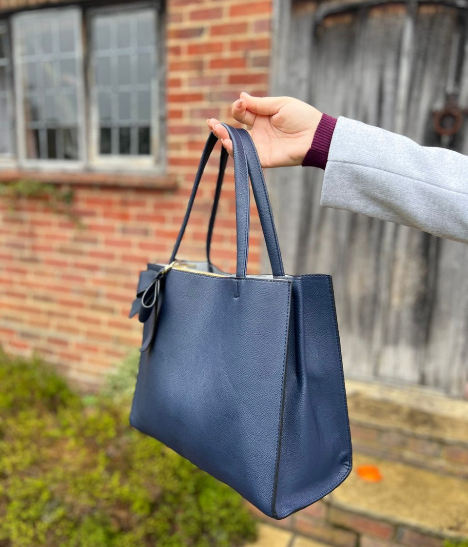 Navy Bow Detail Tote Bag