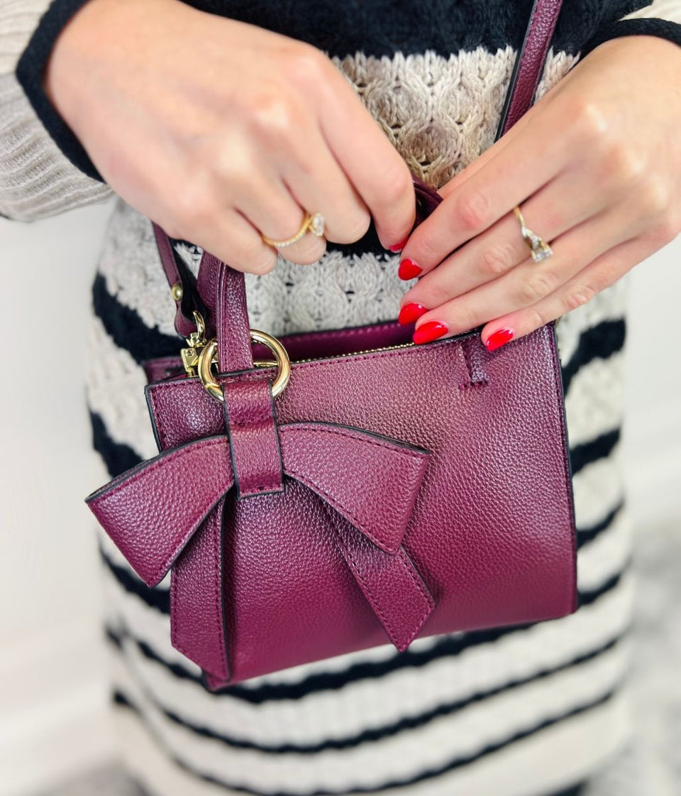 Burgundy Bow Detail Small Bag