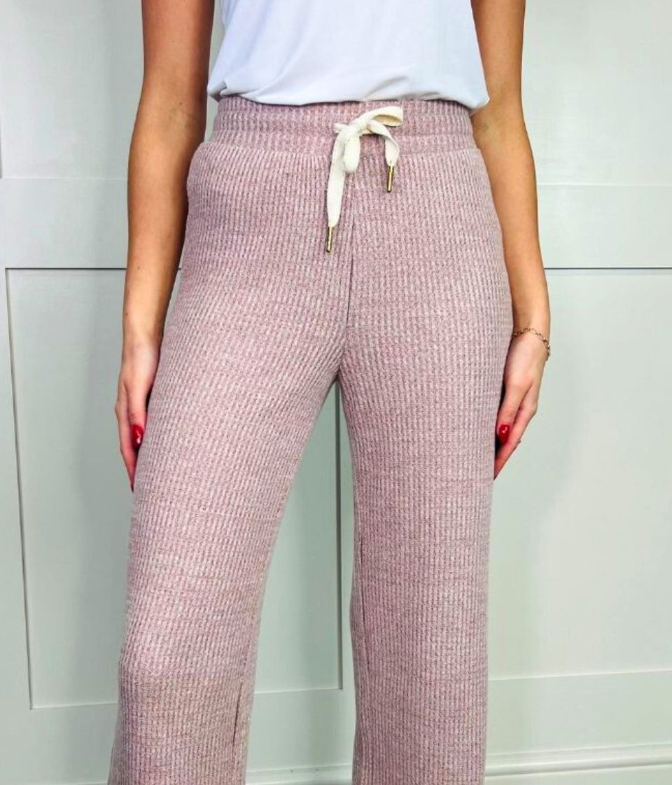 Pink Cosy Waffle Cuffed Hem Lounge Joggers