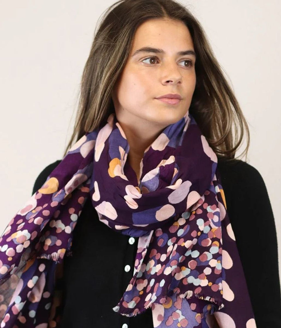 Pom London Purple Spot Bamboo Scarf