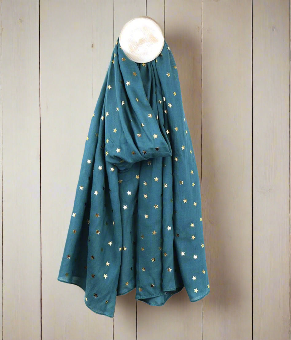 Pom London Teal & Gold Star Scarf