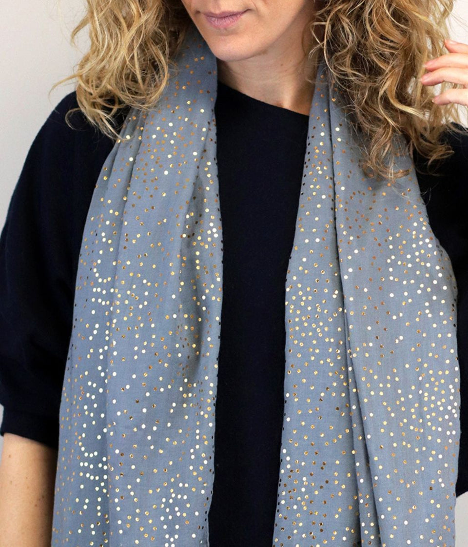 Pom London Grey Silver Dot Scarf