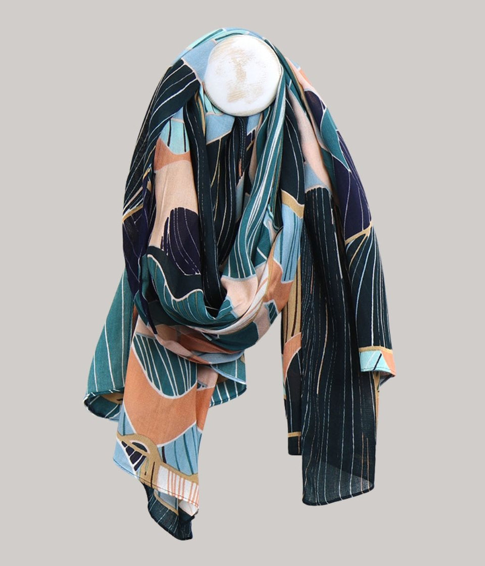 Pom London Navy Tropical Bamboo Scarf