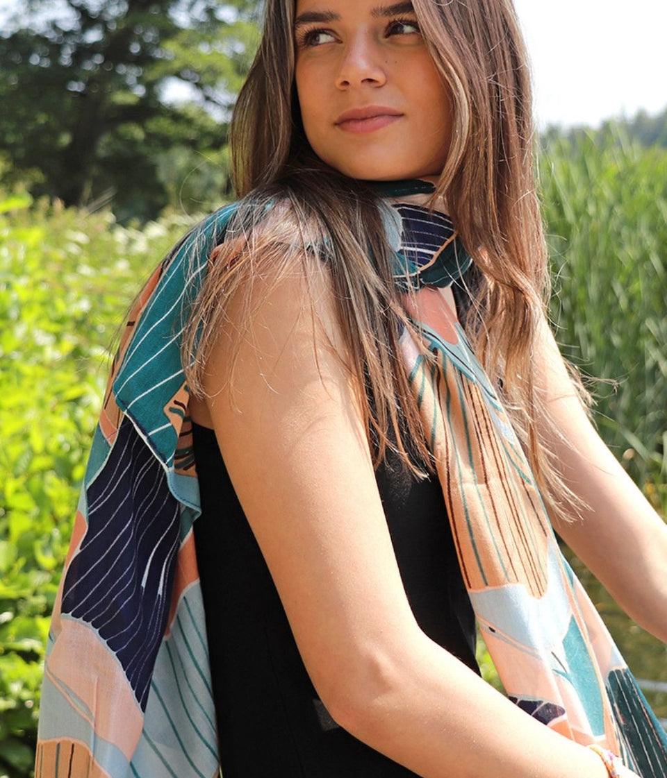 Pom London Navy Tropical Bamboo Scarf