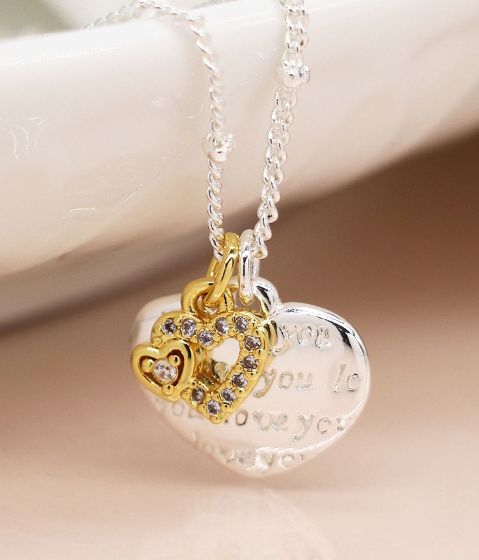 Pom London Silver Plated Double Heart Necklace