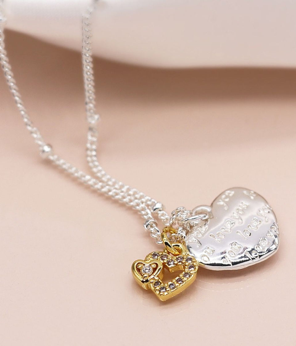 Pom London Silver Plated Double Heart Necklace