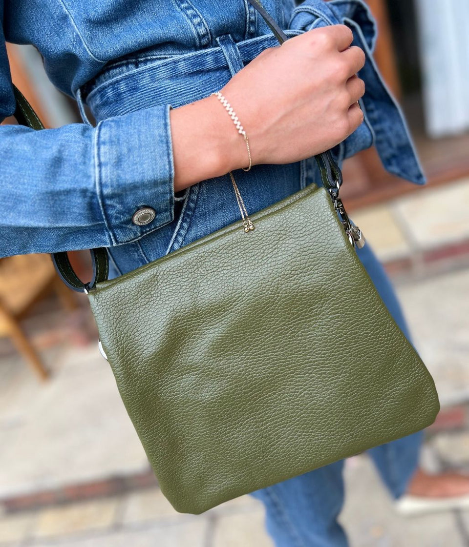 Khaki Leather Compartment Bag