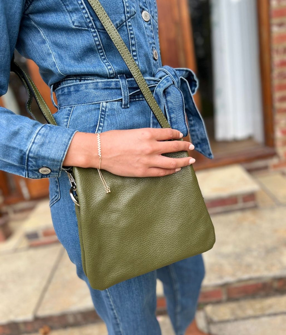 Khaki Leather Compartment Bag