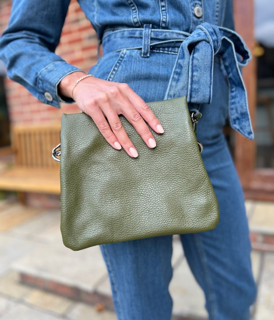 Khaki Leather Compartment Bag