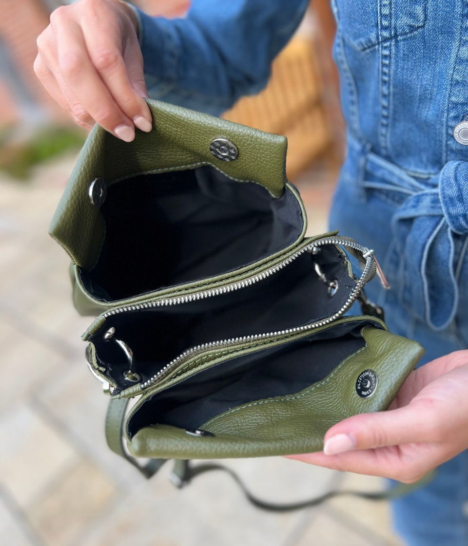 Khaki Leather Compartment Bag