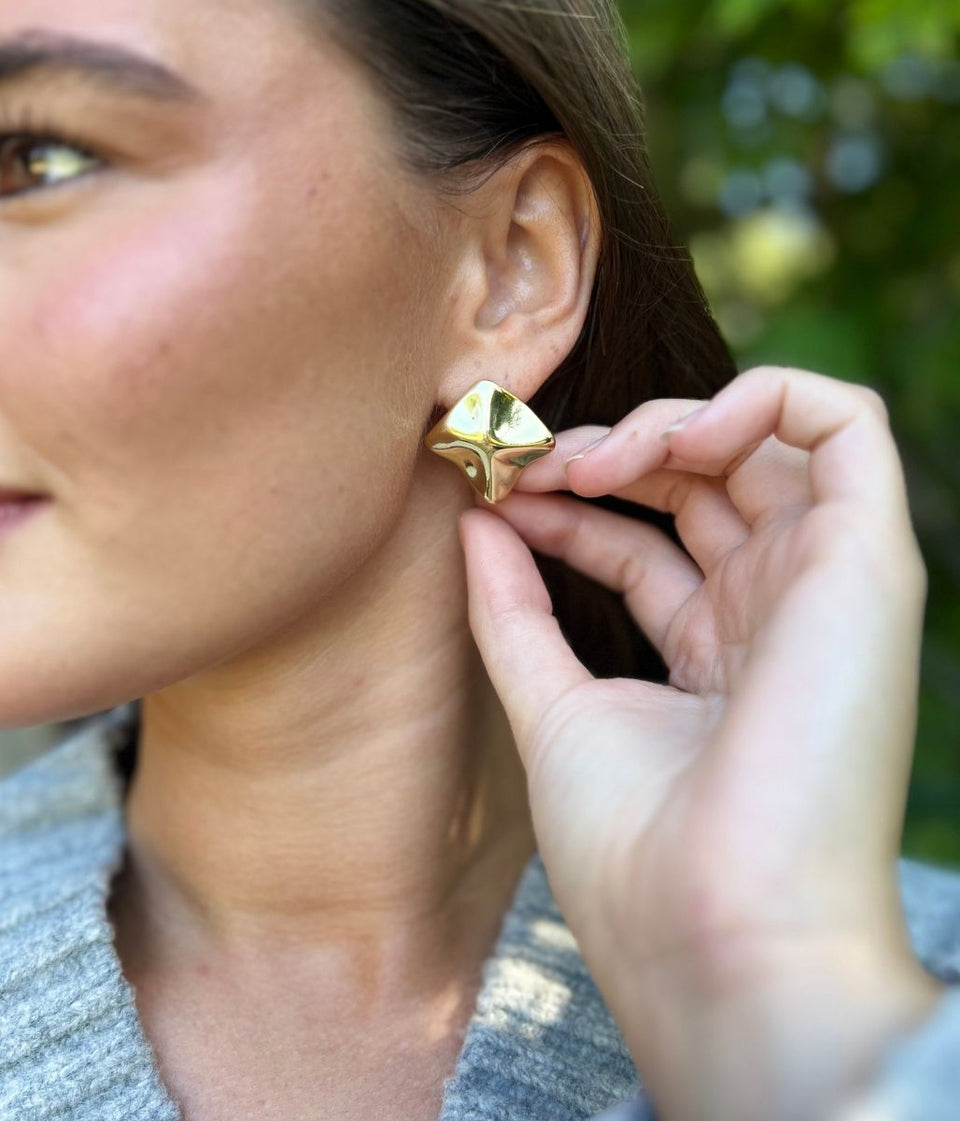 Gold Square Statement Earring
