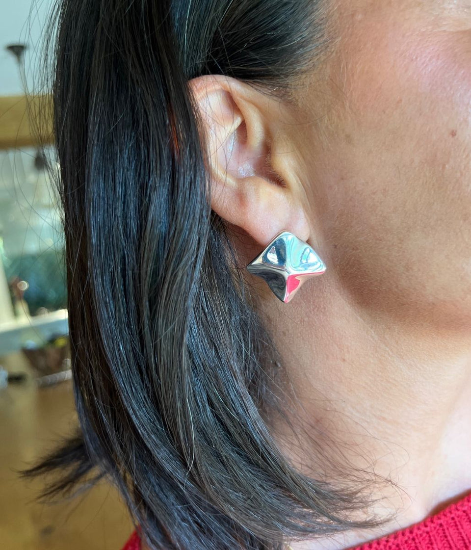 Silver Square Statement Earring
