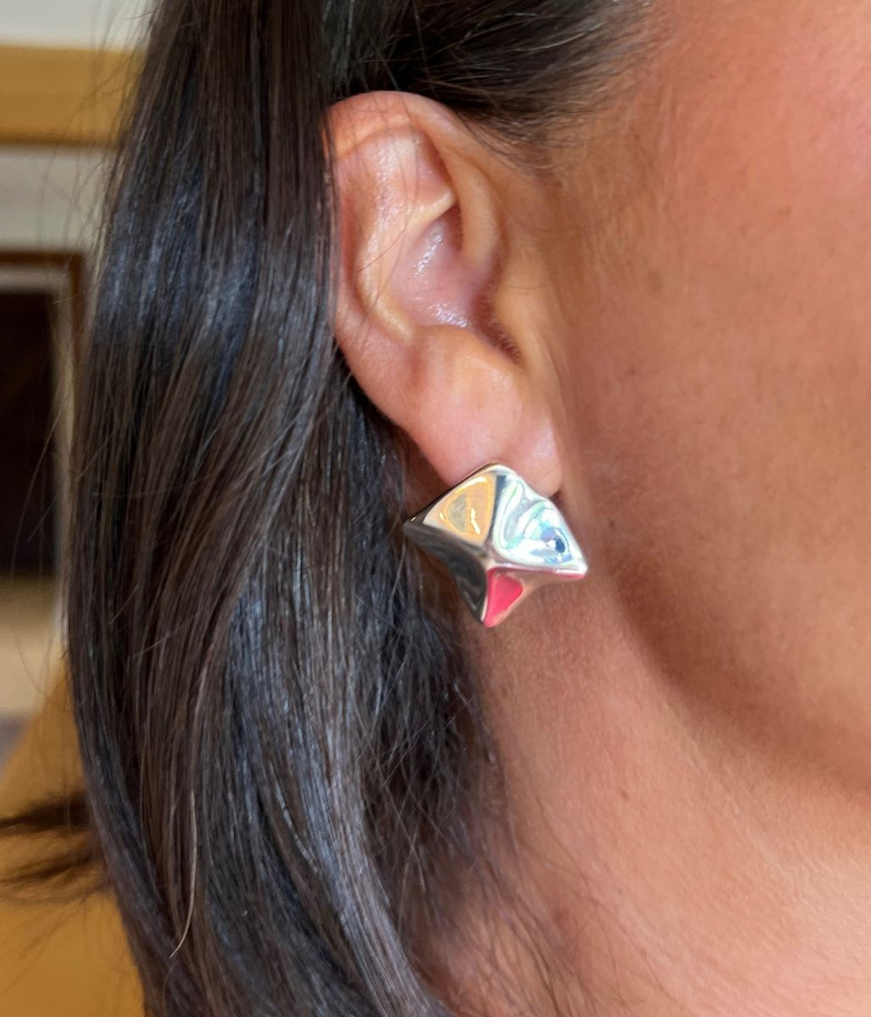 Silver Square Statement Earring