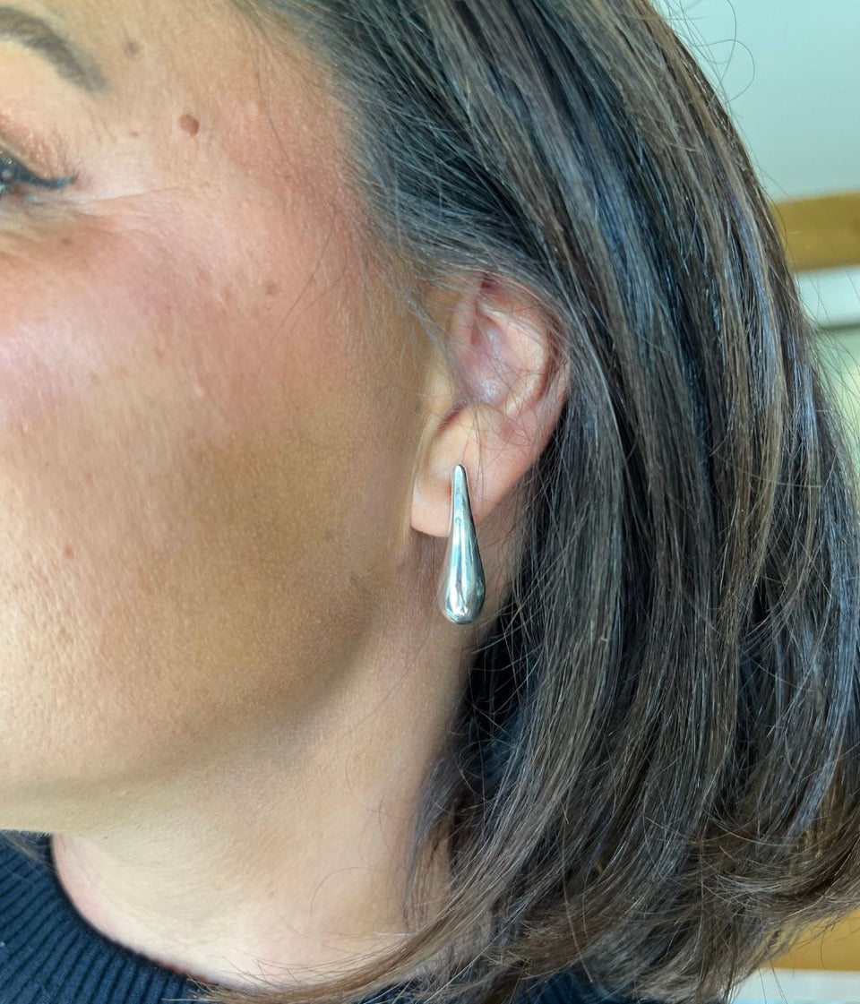 Silver Long Teardrop Earring