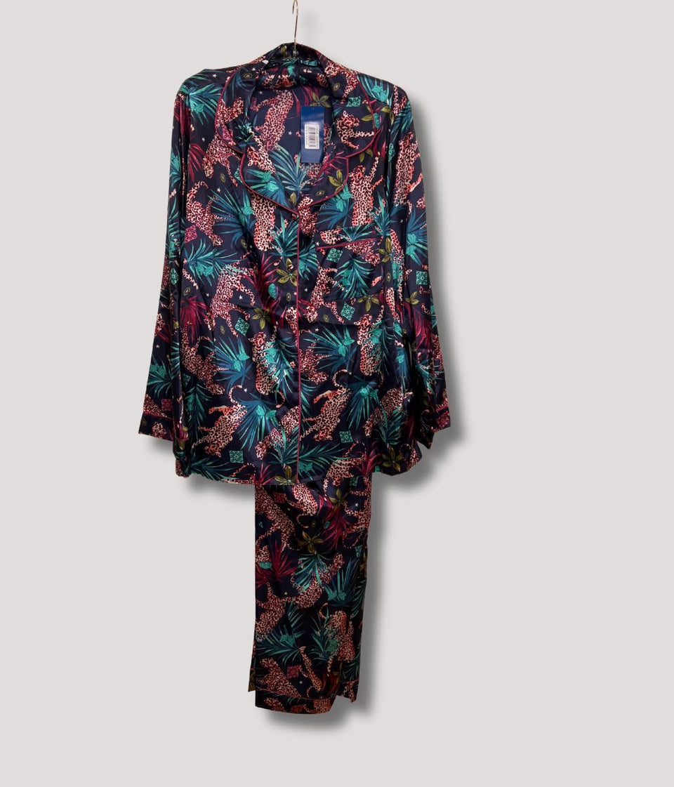 Luxury Navy Satin Cheetah Pyjamas