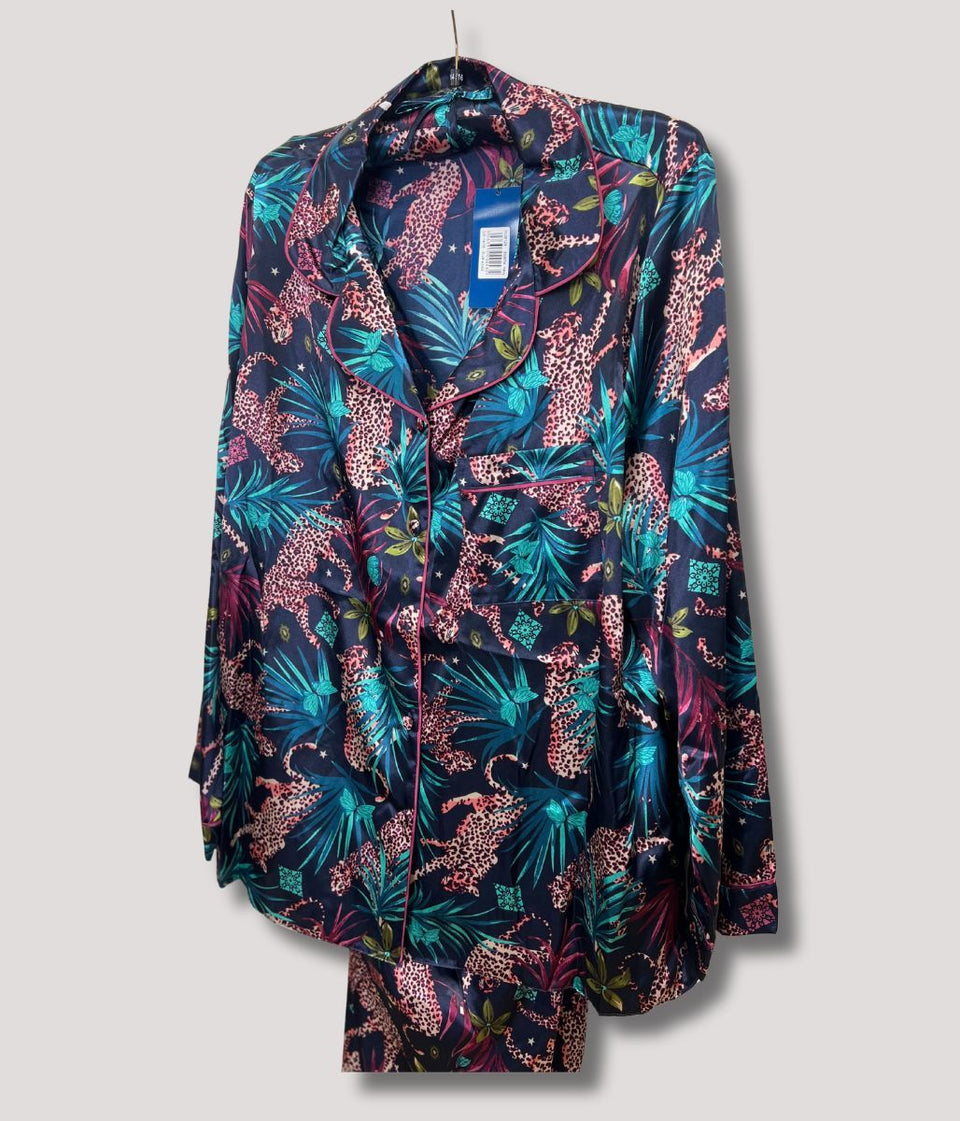 Luxury Navy Satin Cheetah Pyjamas