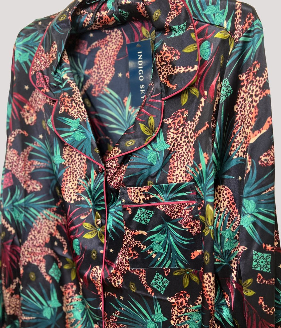 Luxury Navy Satin Cheetah Pyjamas