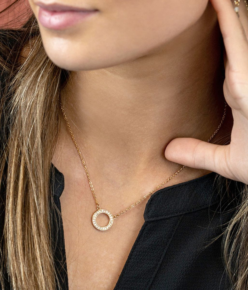 POM Golden Crystal Inset Circle Necklace
