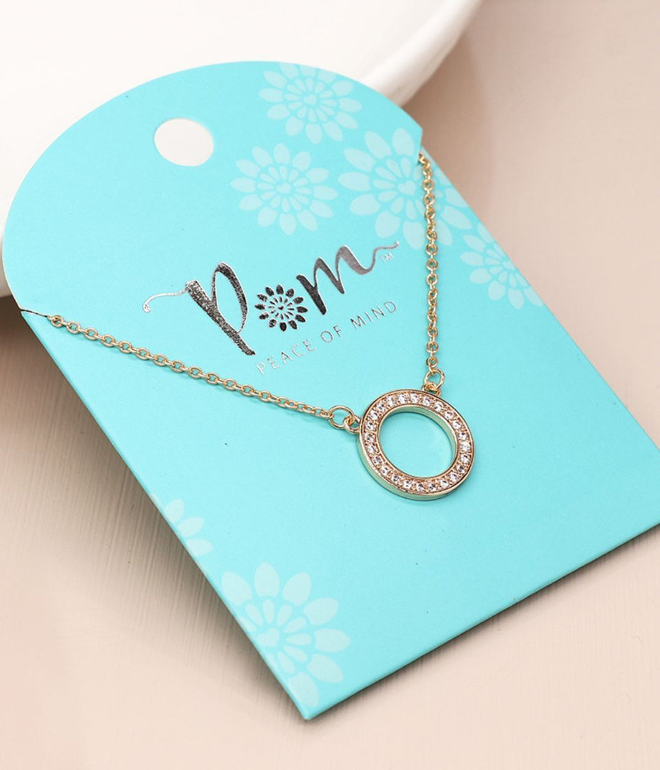 POM Golden Crystal Inset Circle Necklace