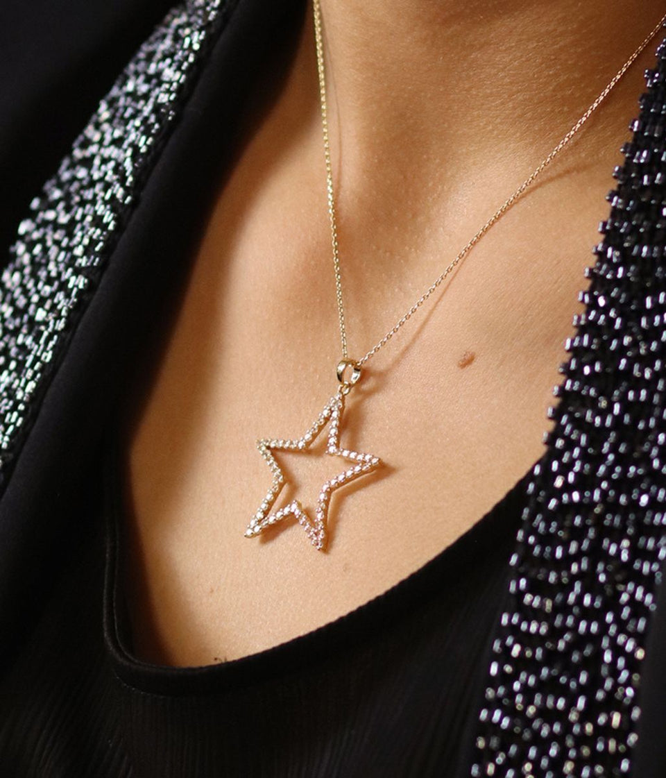 POM Golden Pave Crystal Star Necklace