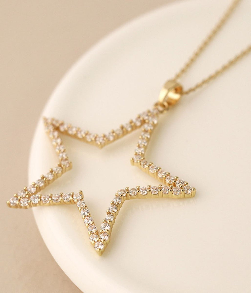 POM Golden Pave Crystal Star Necklace