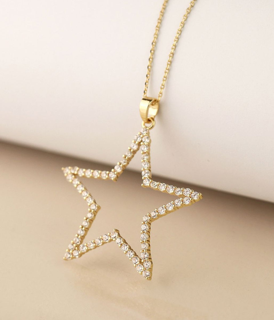 POM Golden Pave Crystal Star Necklace