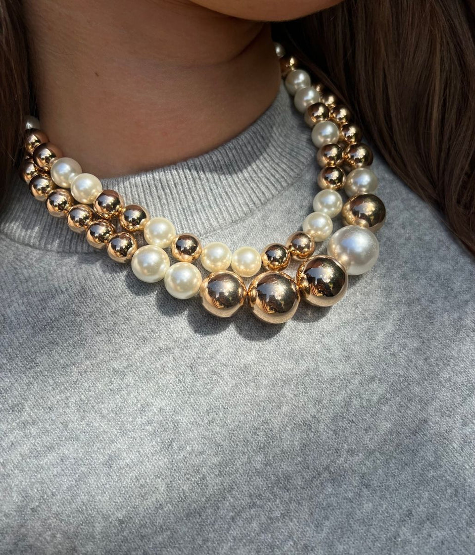 Gold & Pearl Statement Bead Necklace