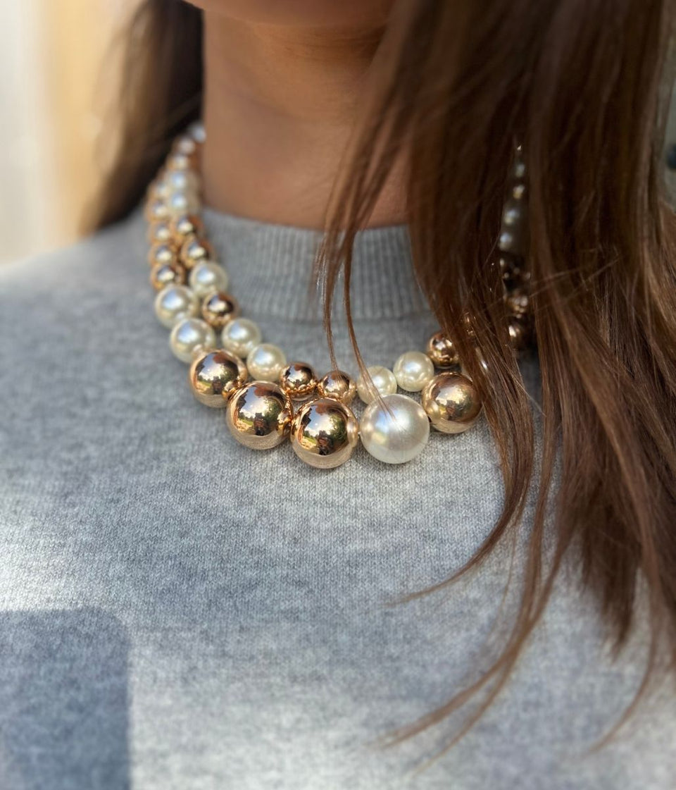 Gold & Pearl Statement Bead Necklace