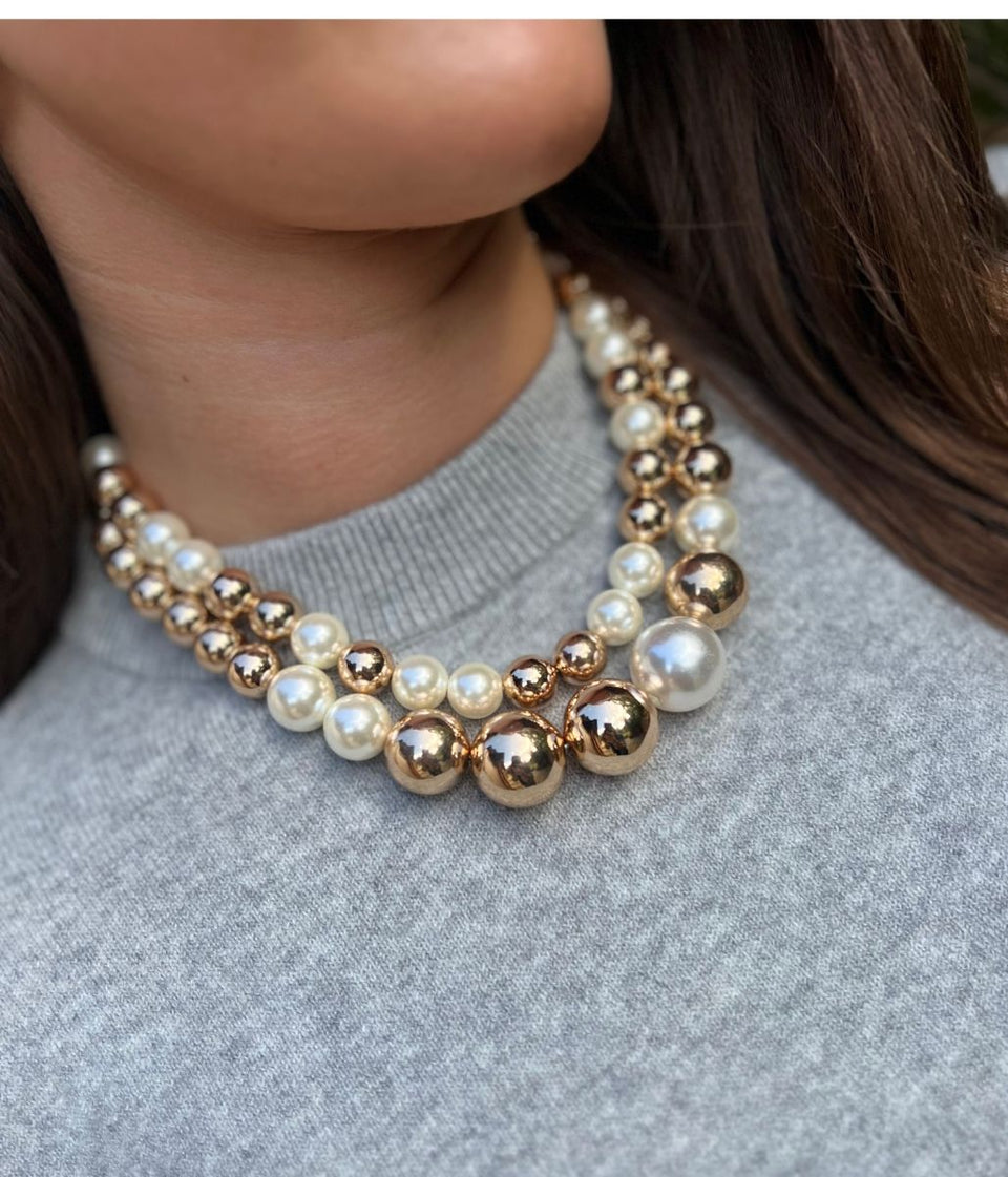 Gold & Pearl Statement Bead Necklace