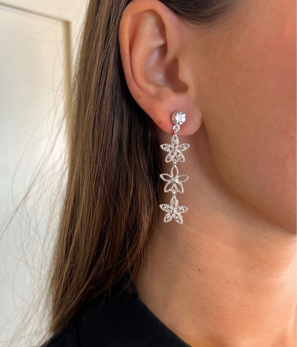 Silver Daisy Drop Earrings