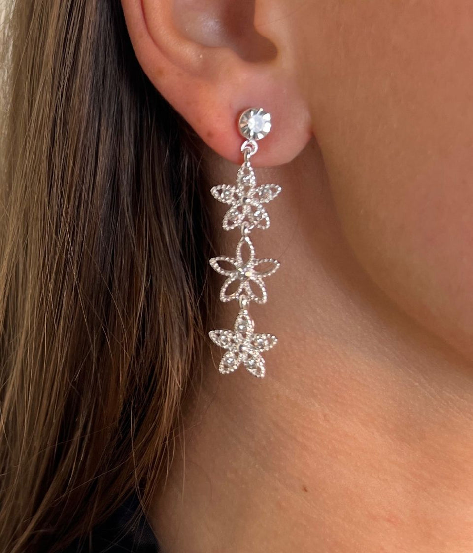 Silver Daisy Drop Earrings