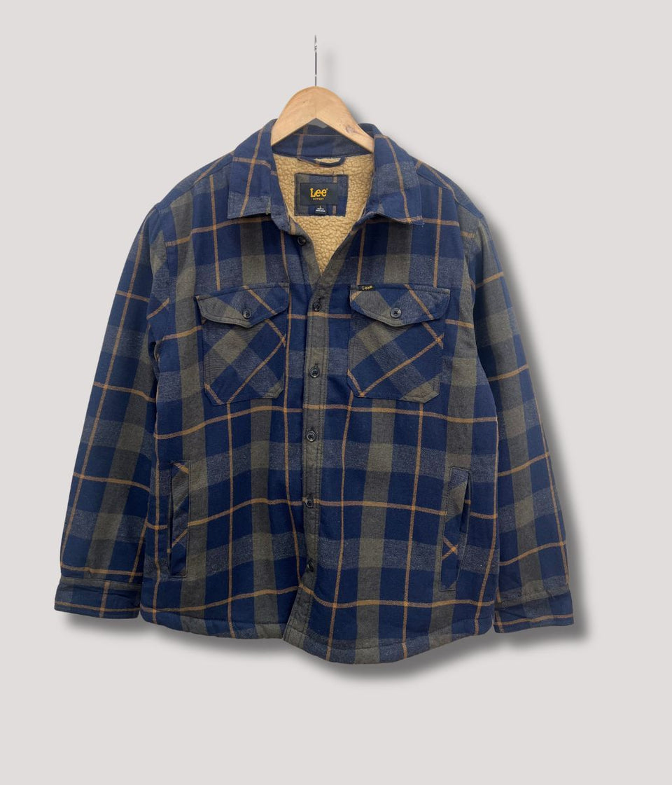 Mens Navy Fleece Lined Check Shacket