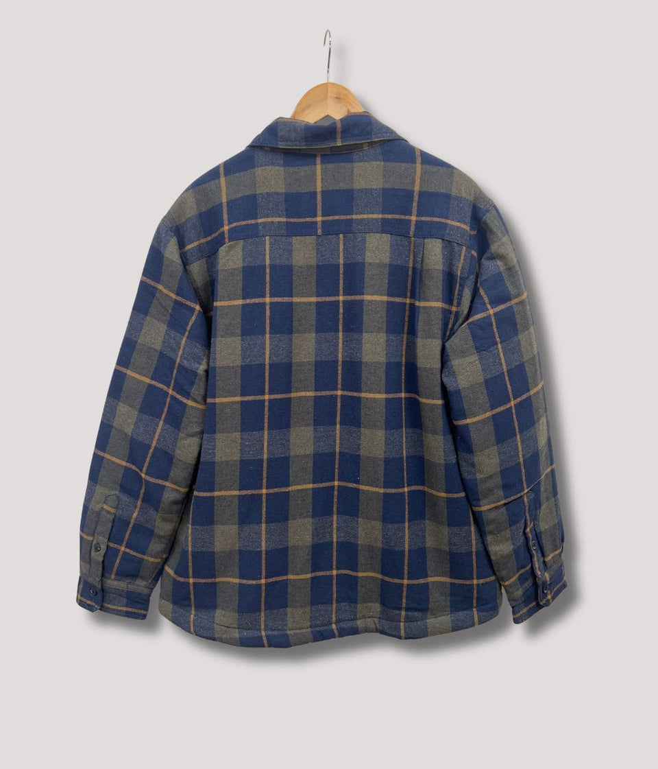 Mens Navy Fleece Lined Check Shacket