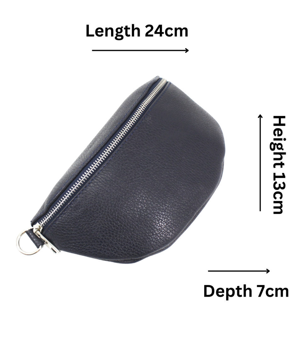 Navy Leather Sling Crossbody Bag
