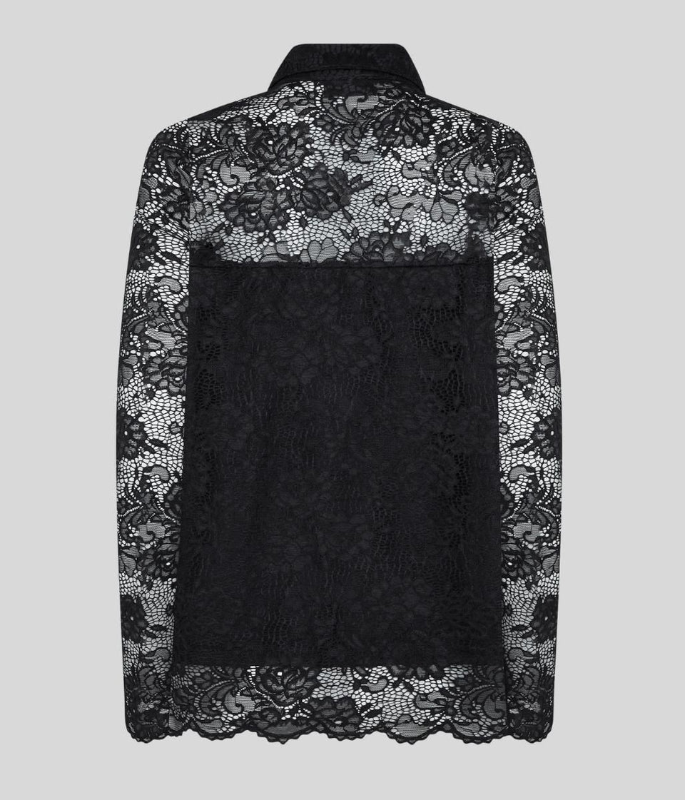 Black Lace Overlay Evening Blouse