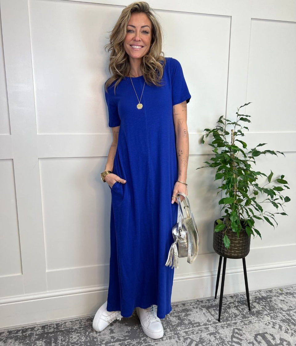 Blue Jersey Midaxi T Shirt Dress