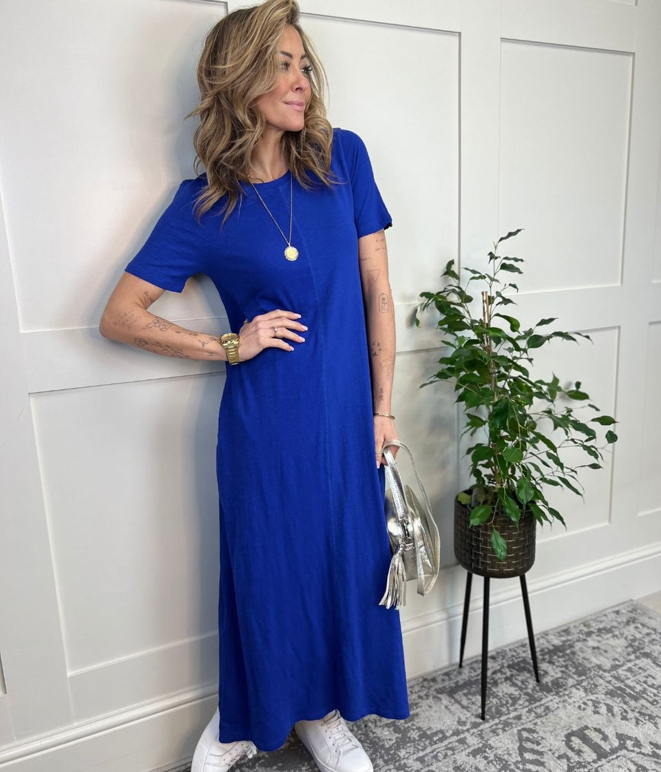 Blue Jersey Midaxi T Shirt Dress