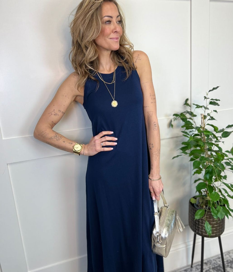 Navy Column Midi Dress