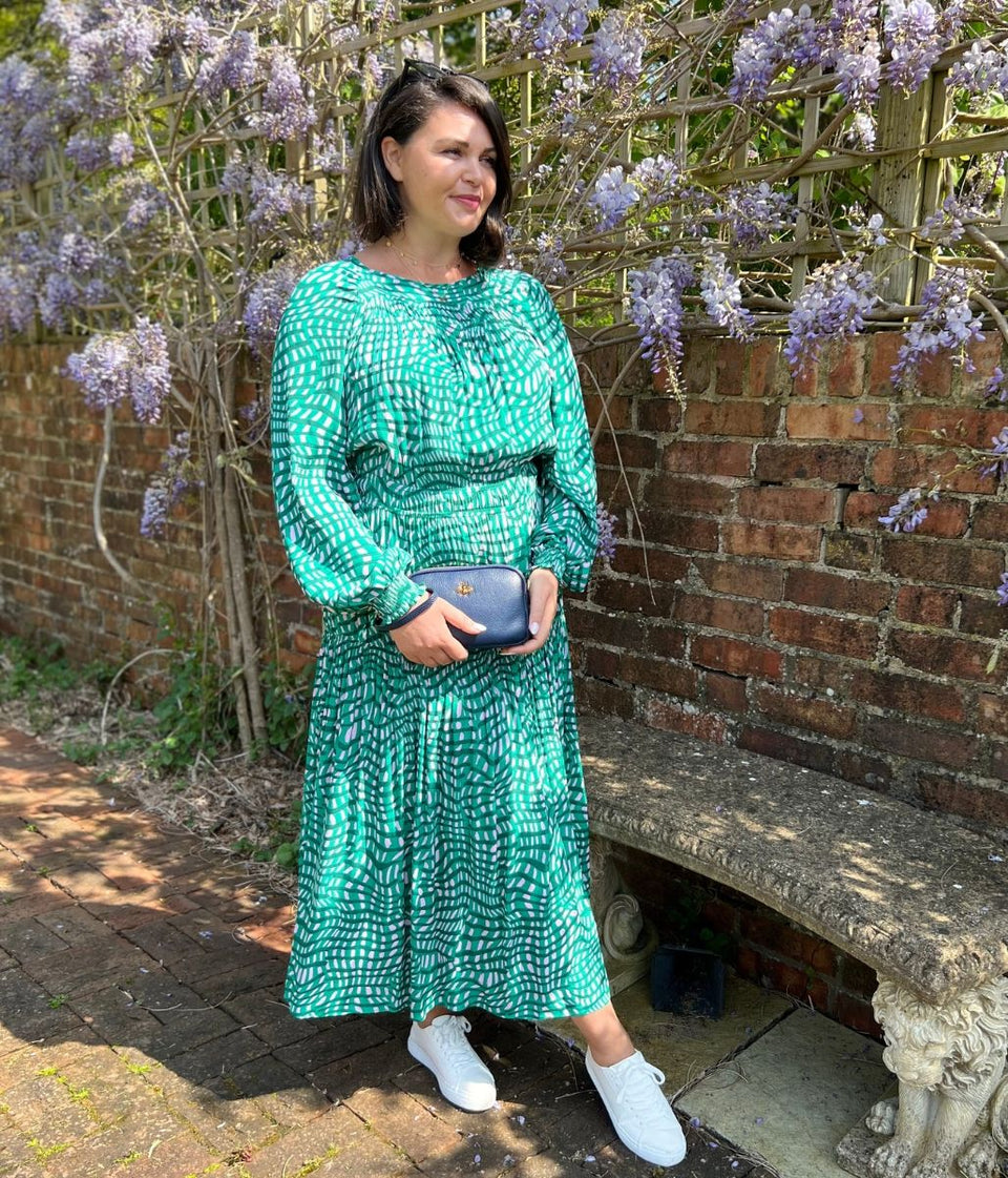 Wavy Green & Pink Midi Dress