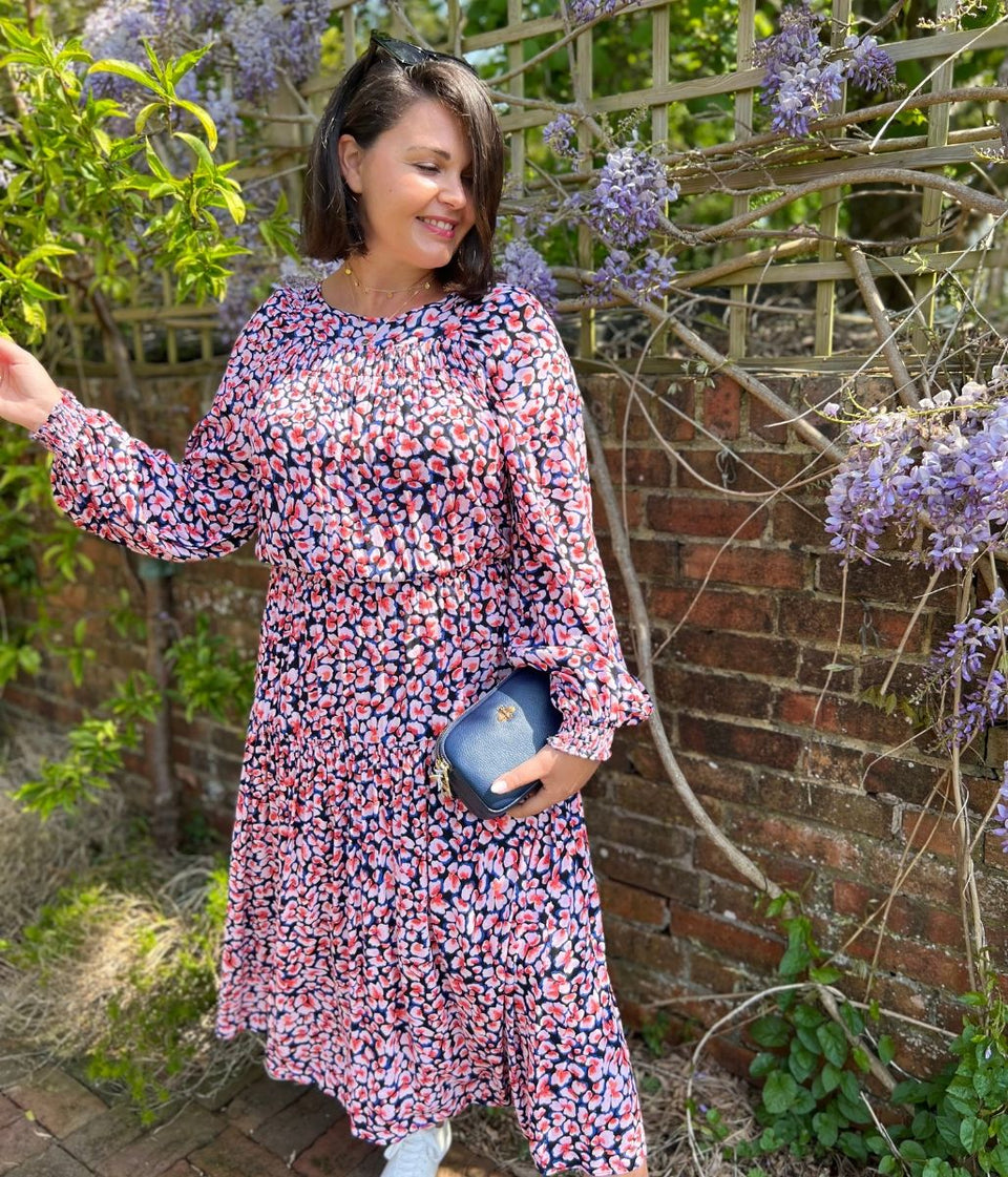 Animal Print Blue & Pink Midi Dress