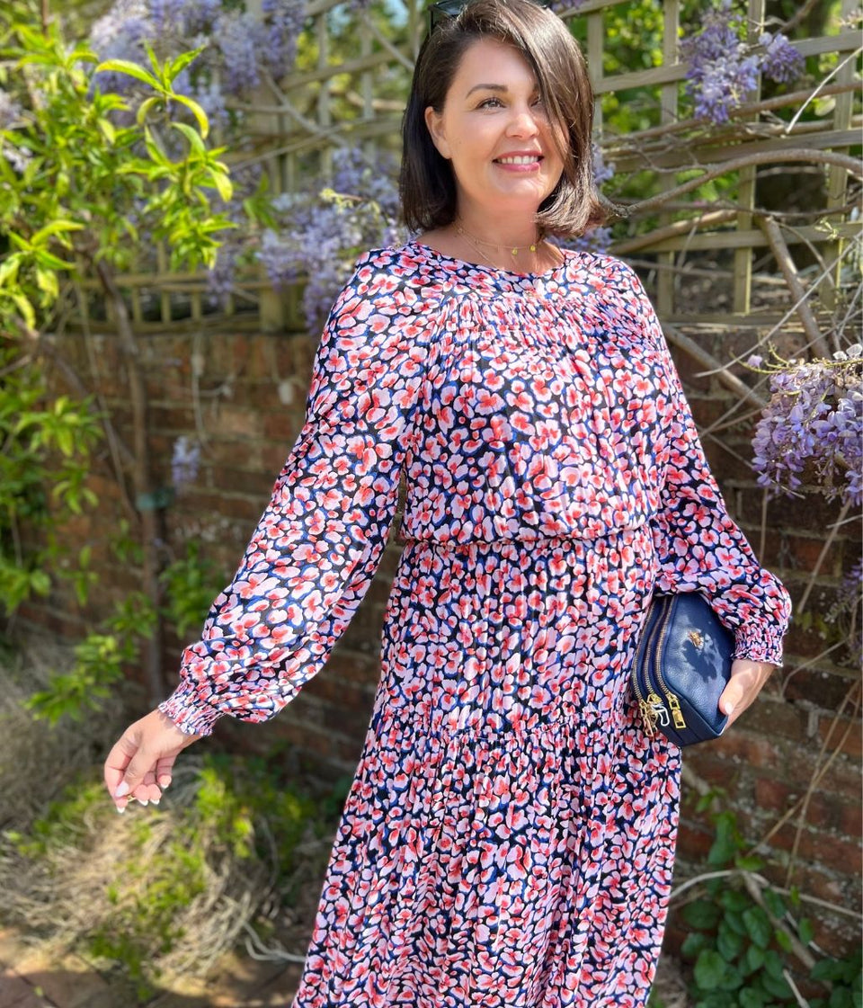 Animal Print Blue & Pink Midi Dress