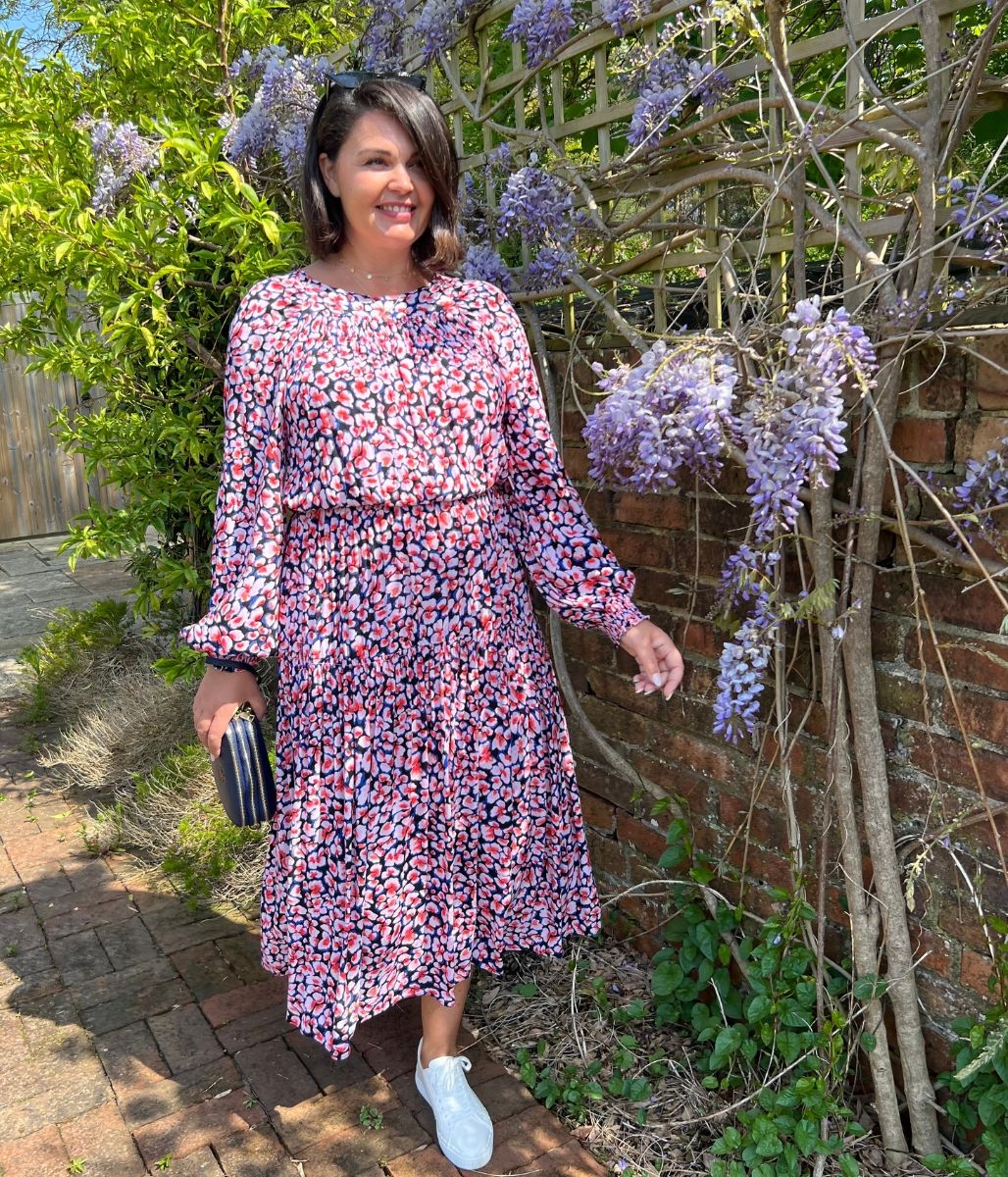 Animal Print Blue Pink Midi Dress Highstreet Outlet UK