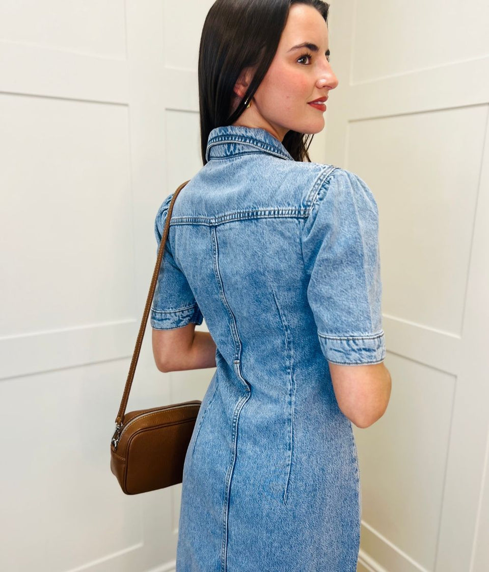 Blue Denim Midi Shirt Dress