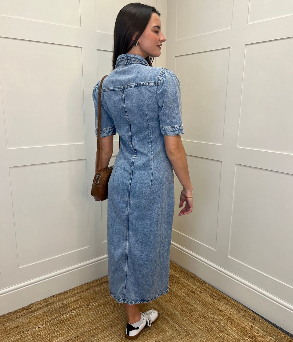 Blue Denim Midi Shirt Dress