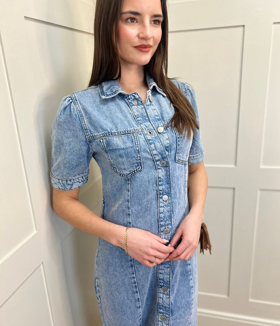 Blue Denim Midi Shirt Dress