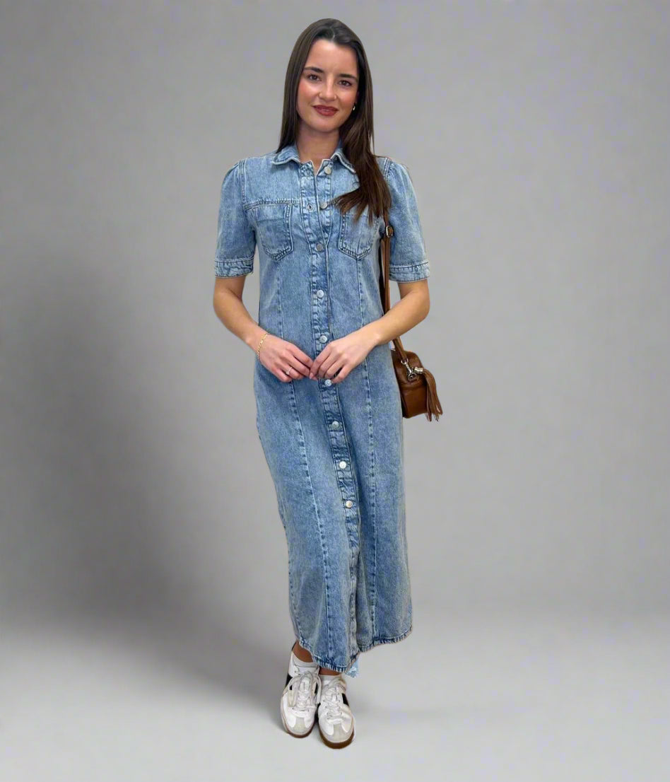 Blue Denim Midi Shirt Dress